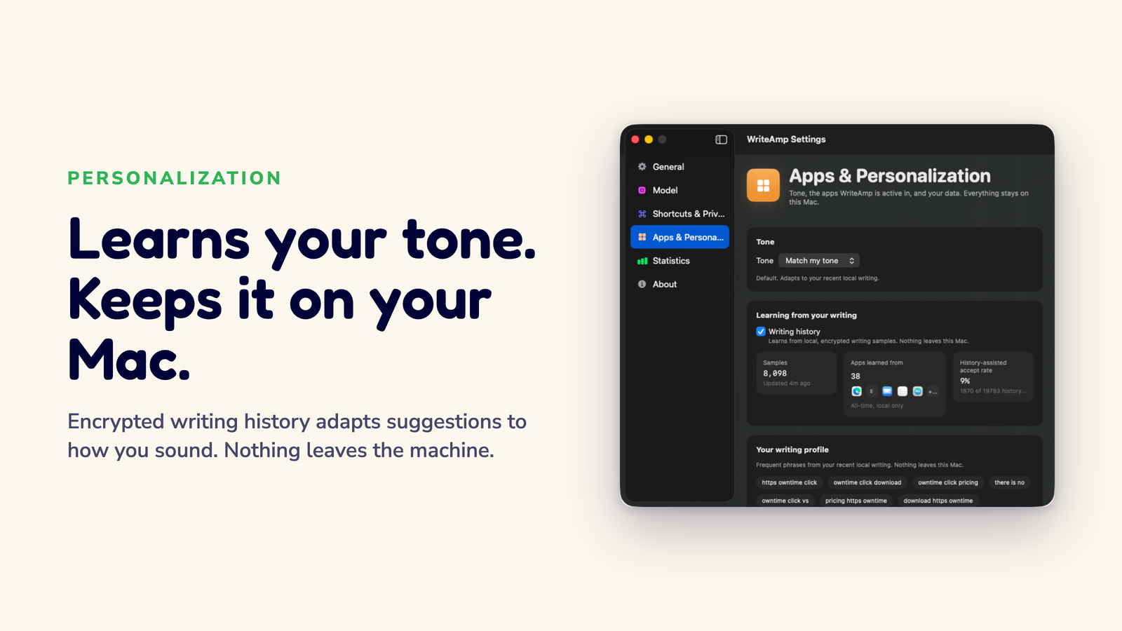 Card reading Learns your tone beside the Apps and Personalization pane